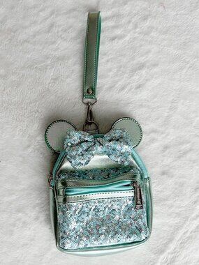Disney Parks Loungefly Minnie Mouse Baby Blue Aqua Teal Sequin Mini Backpack